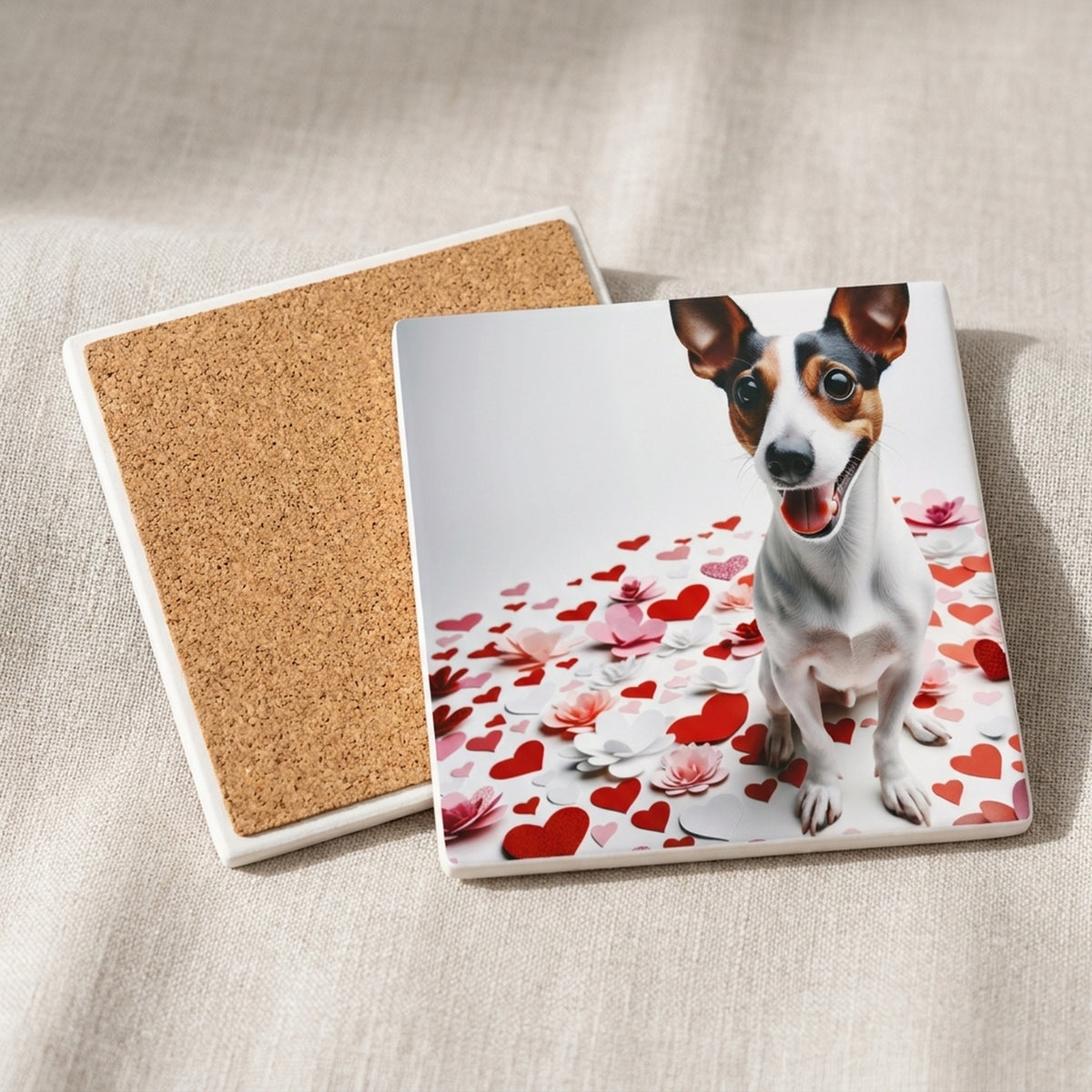 Rat Terrier ceramic coasters set of 4, cork back