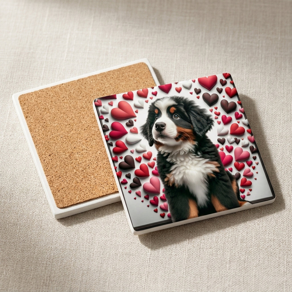 Bernese Mountain Dog ceramic coasters set of 4, cork back