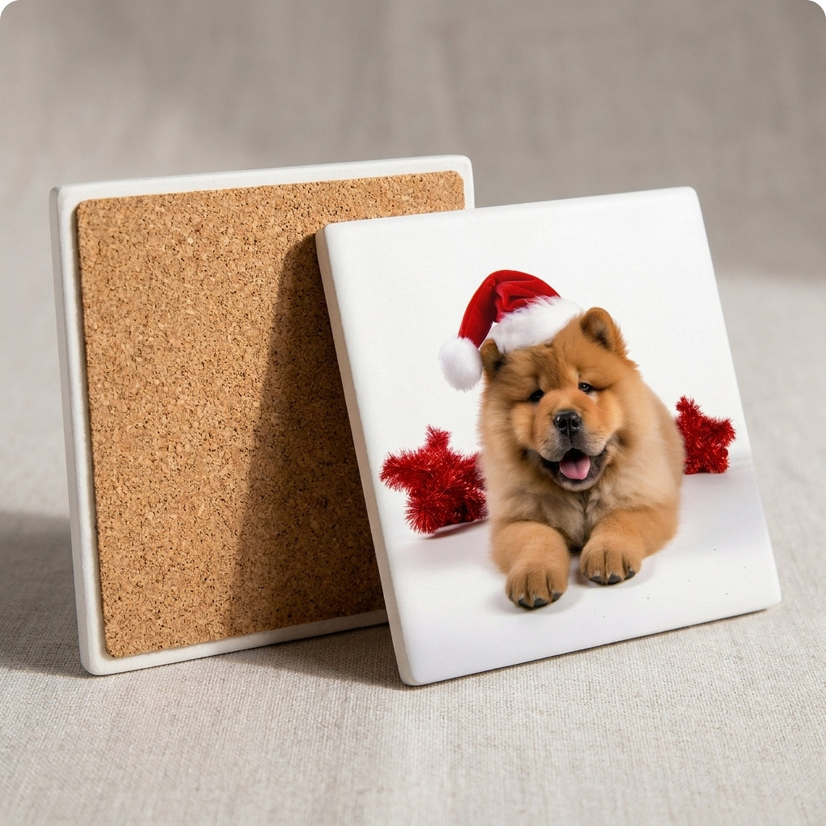 Chow Chow Puppy ceramic coasters set of 4, cork back