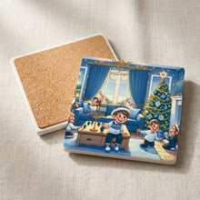 Blue Hanukkah Celebration ceramic coasters set of 4, cork back