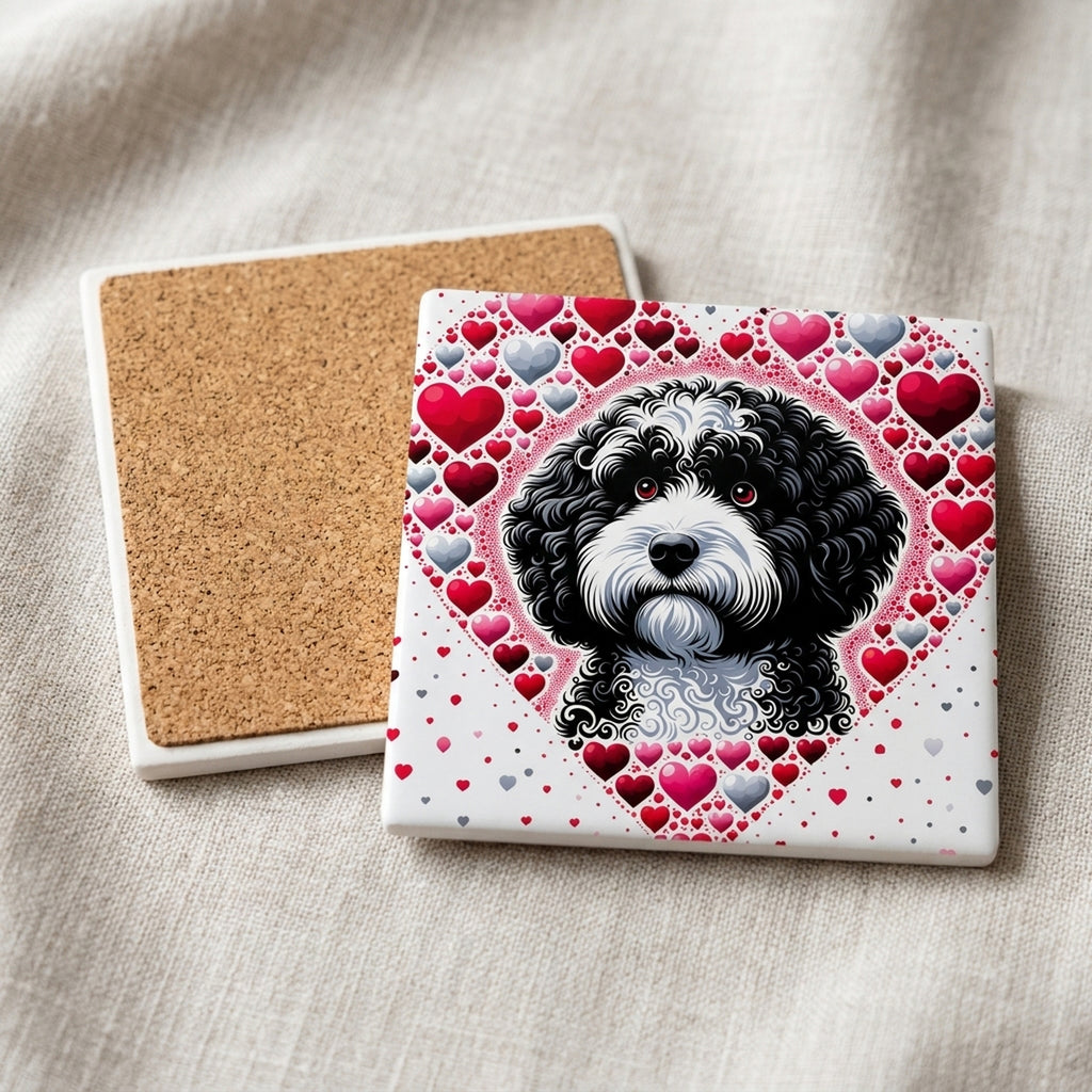 Portuguese Water Dog ceramic coasters set of 4, cork back