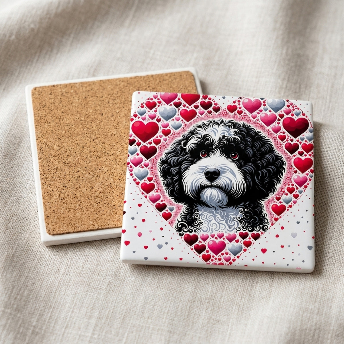 Portuguese Water Dog ceramic coasters set of 4, cork back