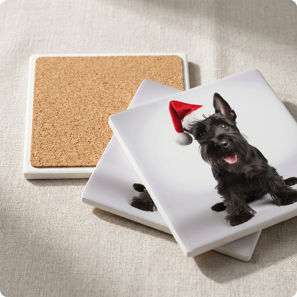 Scottish Terrier ceramic coasters set of 4, cork back