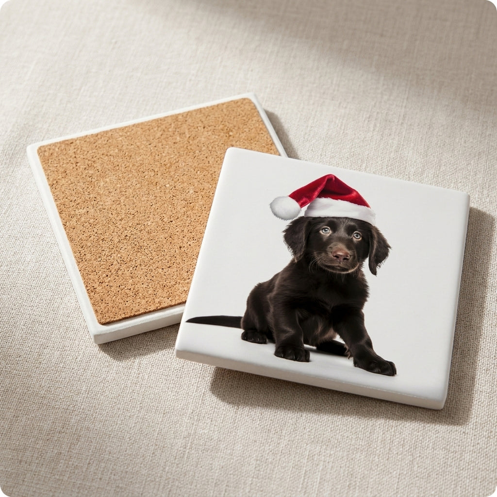 Flat-Coated Retriever Puppy ceramic coasters set of 4, cork back