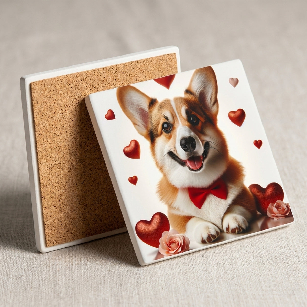 Pembroke Welsh Corgi ceramic coasters set of 4, cork back