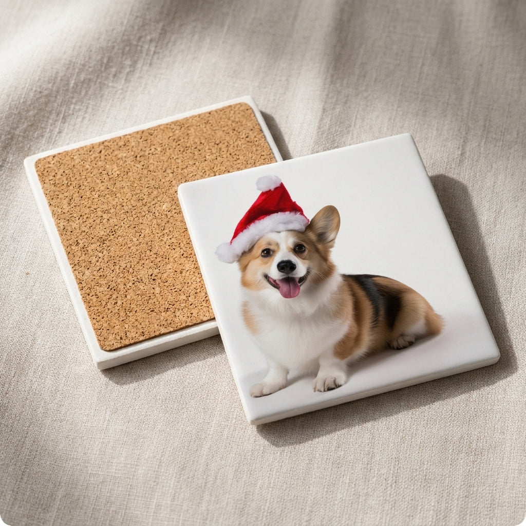 Pembroke Welsh Corgi ceramic coasters set of 4, cork back