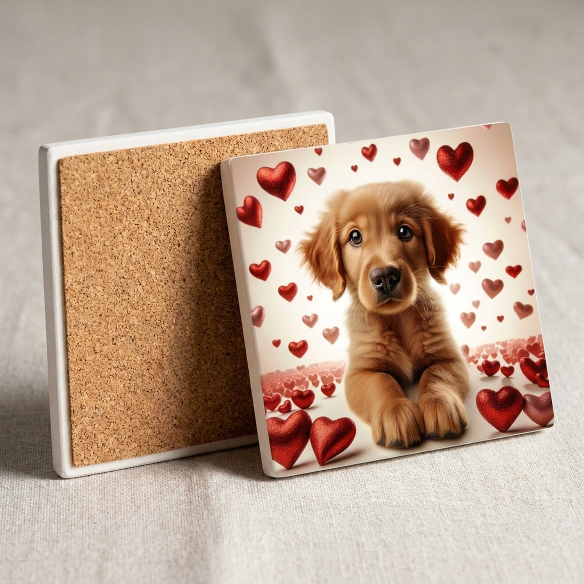Golden Retriever ceramic coasters set of 4, cork back