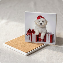 Coton de Tulear Puppy ceramic coasters set of 4, cork back