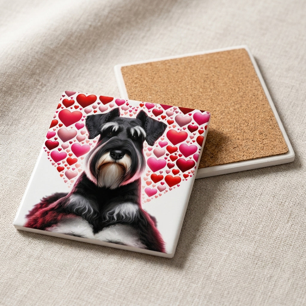 Miniature Schnauzer ceramic coasters set of 4, cork back