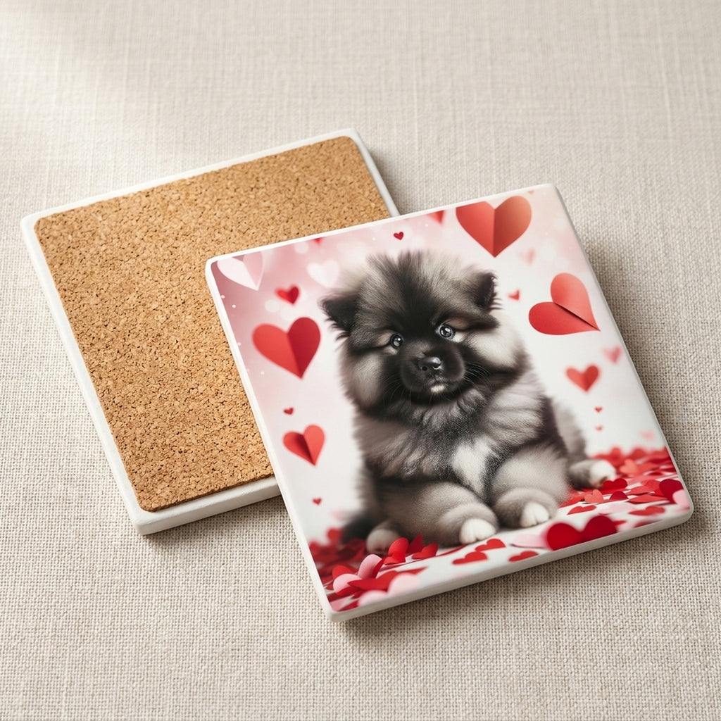 Keeshond ceramic coasters set of 4, cork back