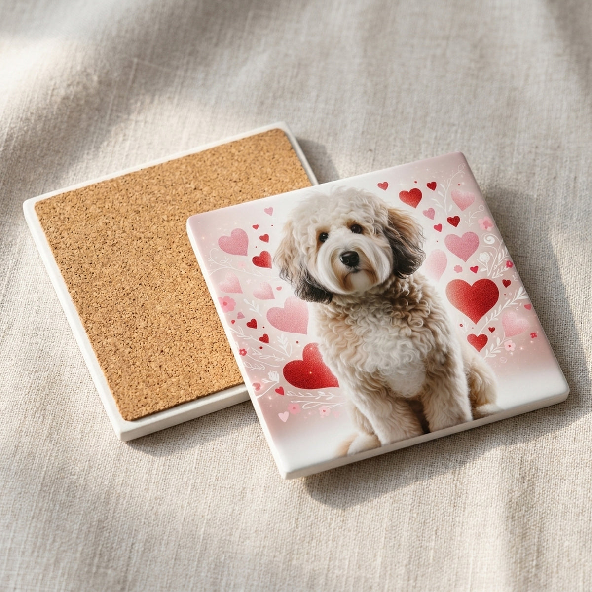Goldendoodle ceramic coasters set of 4, cork back