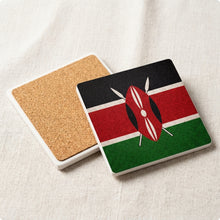 Kenya Flag Pride ceramic coasters set of 4, cork back