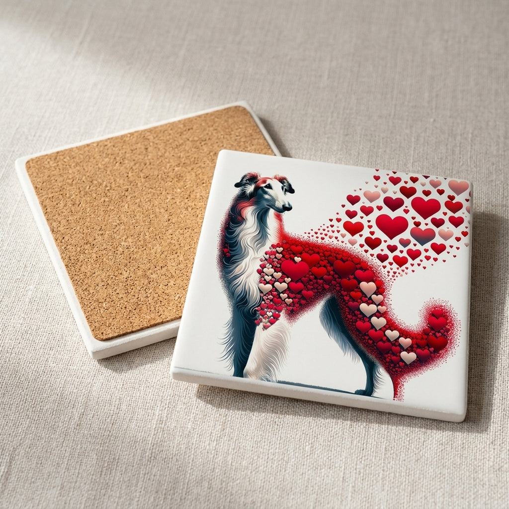 Borzoi ceramic coasters set of 4, cork back