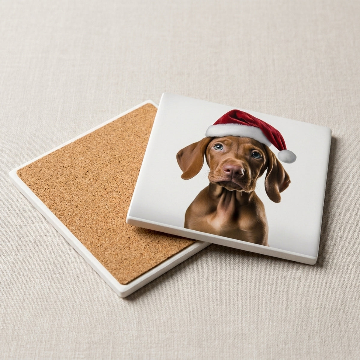 Vizsla Puppy ceramic coasters set of 4, cork back