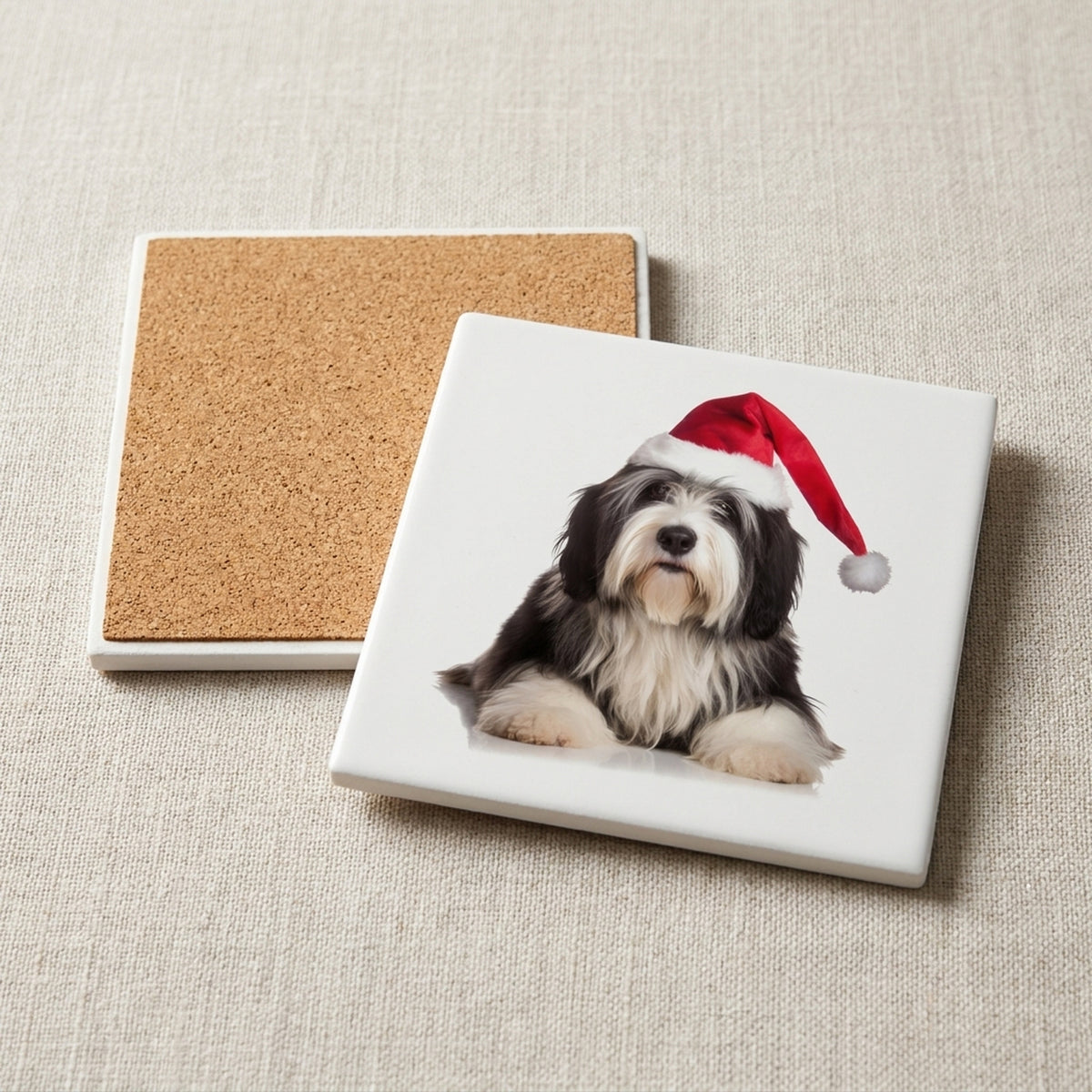 Polish Lowland Sheepdog ceramic coasters set of 4, cork back