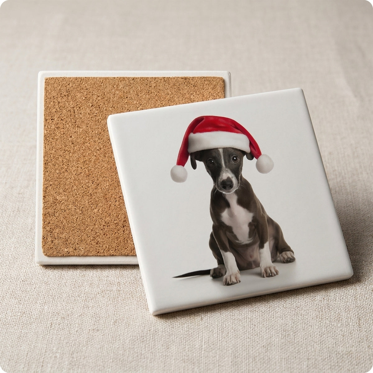 Whippet Puppy ceramic coasters set of 4, cork back