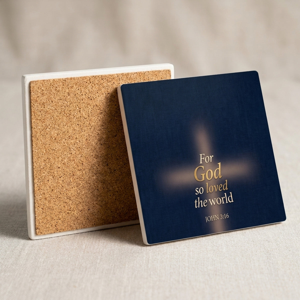 John 3:16 ceramic coasters set of 4, cork back