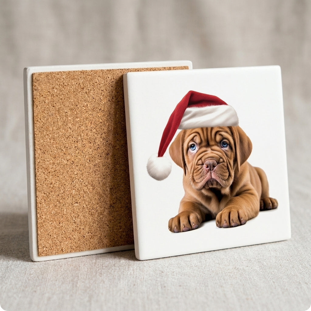 Dogue de Bordeaux Puppy Drawing ceramic coasters set of 4, cork back