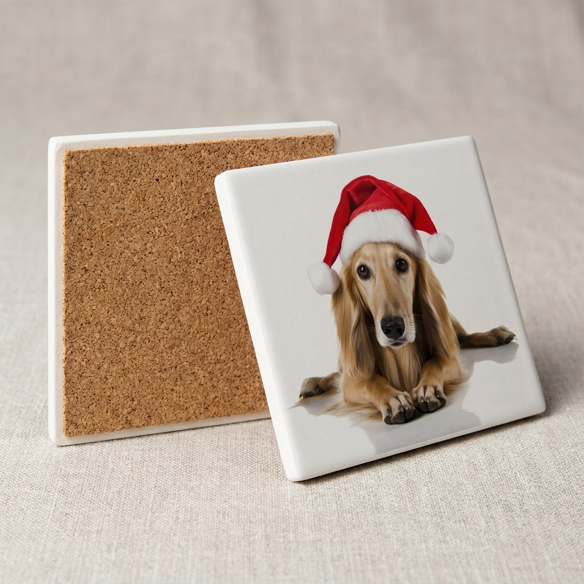 Saluki Puppy ceramic coasters set of 4, cork back