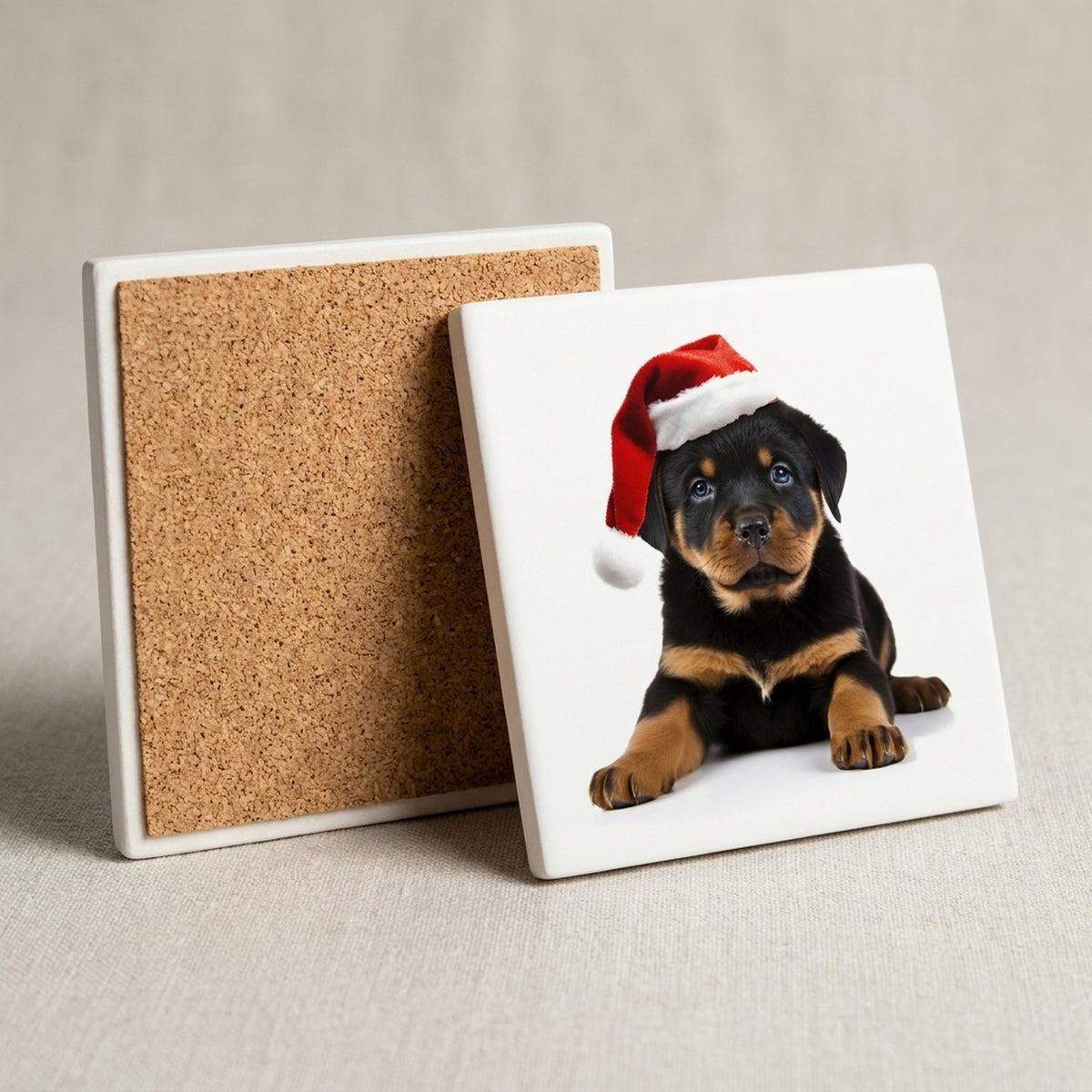 Rottweiler Puppy ceramic coasters set of 4, cork back