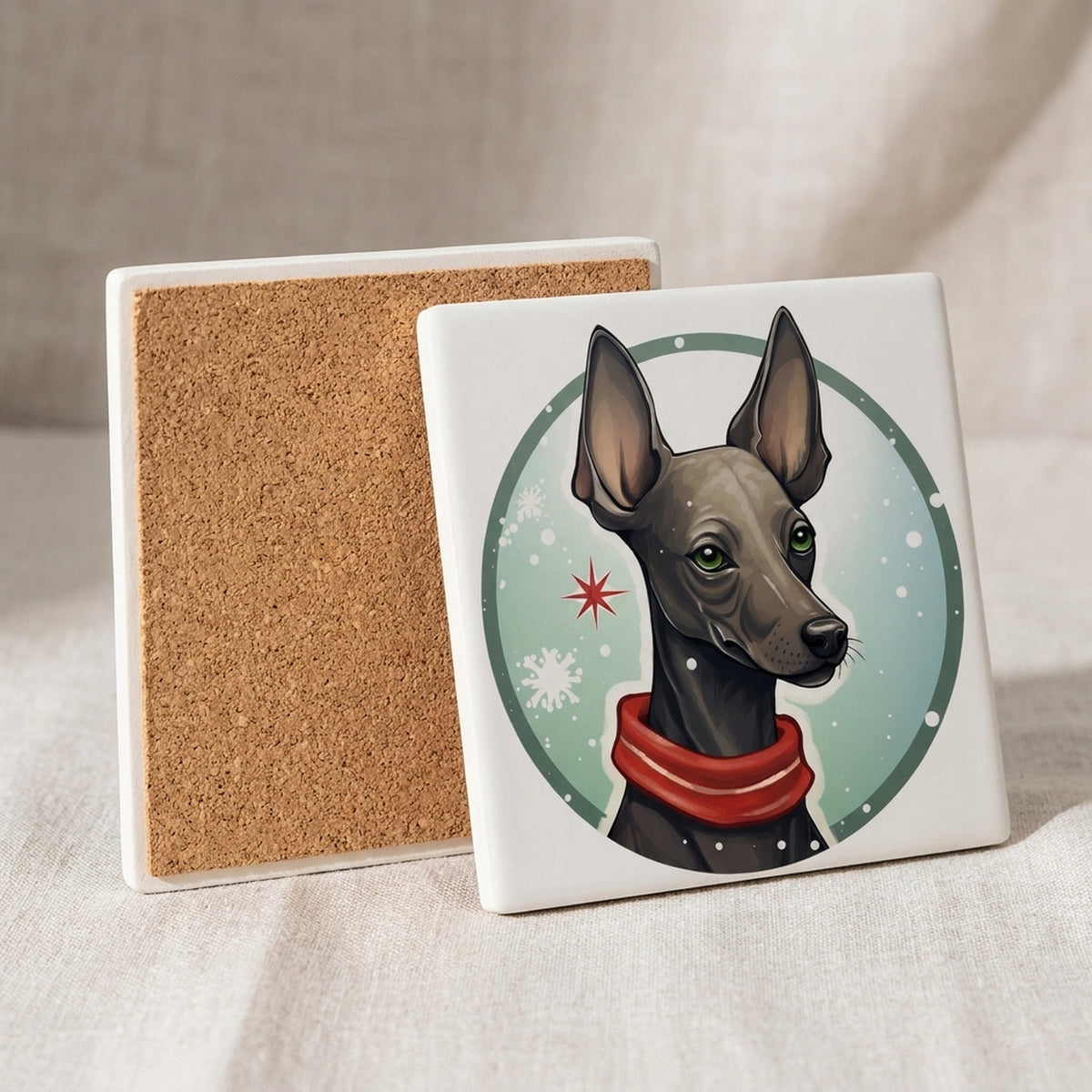 Xoloitzcuintli ceramic coasters set of 4, cork back