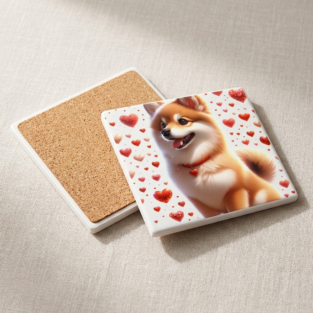 Shiba Inu ceramic coasters set of 4, cork back