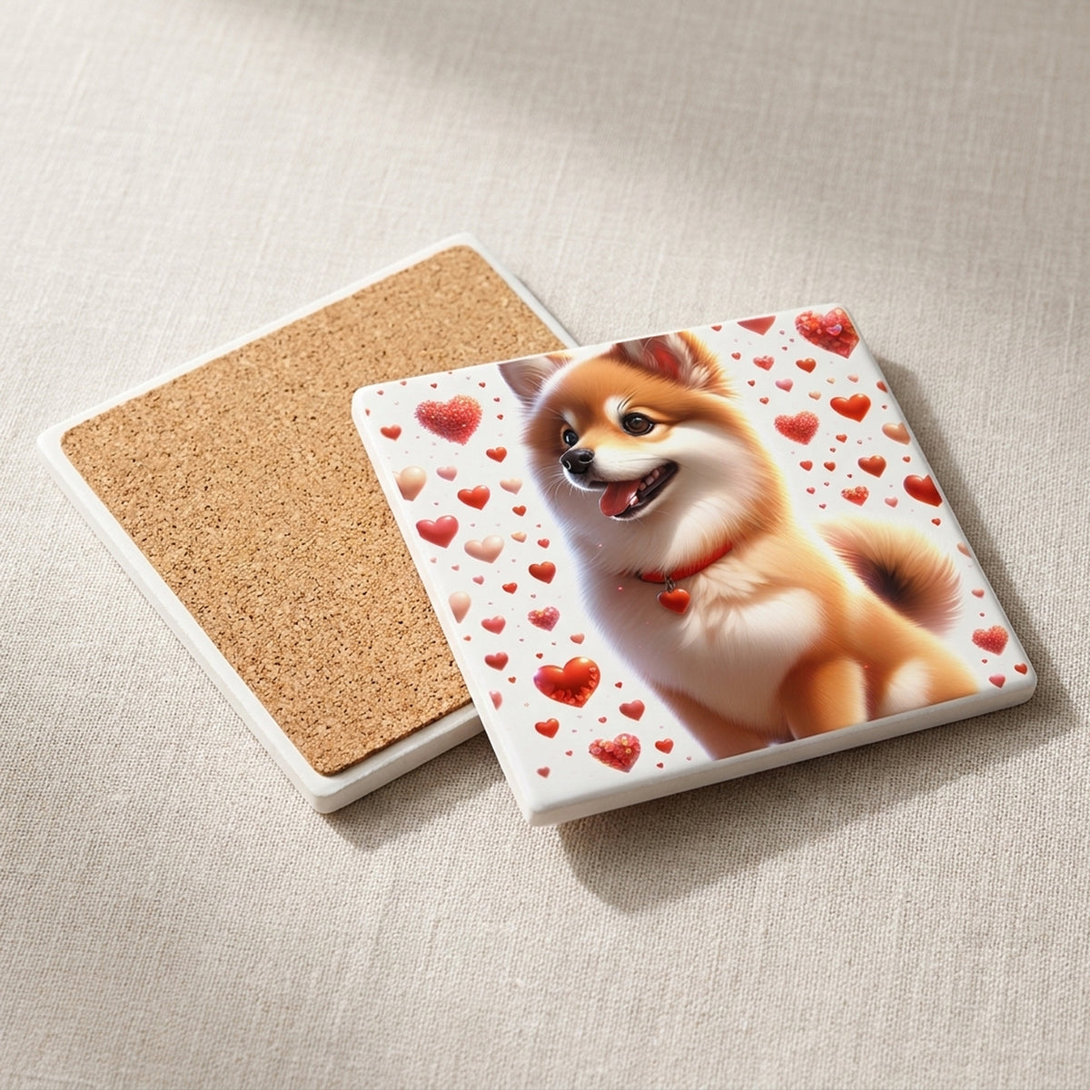 Shiba Inu ceramic coasters set of 4, cork back