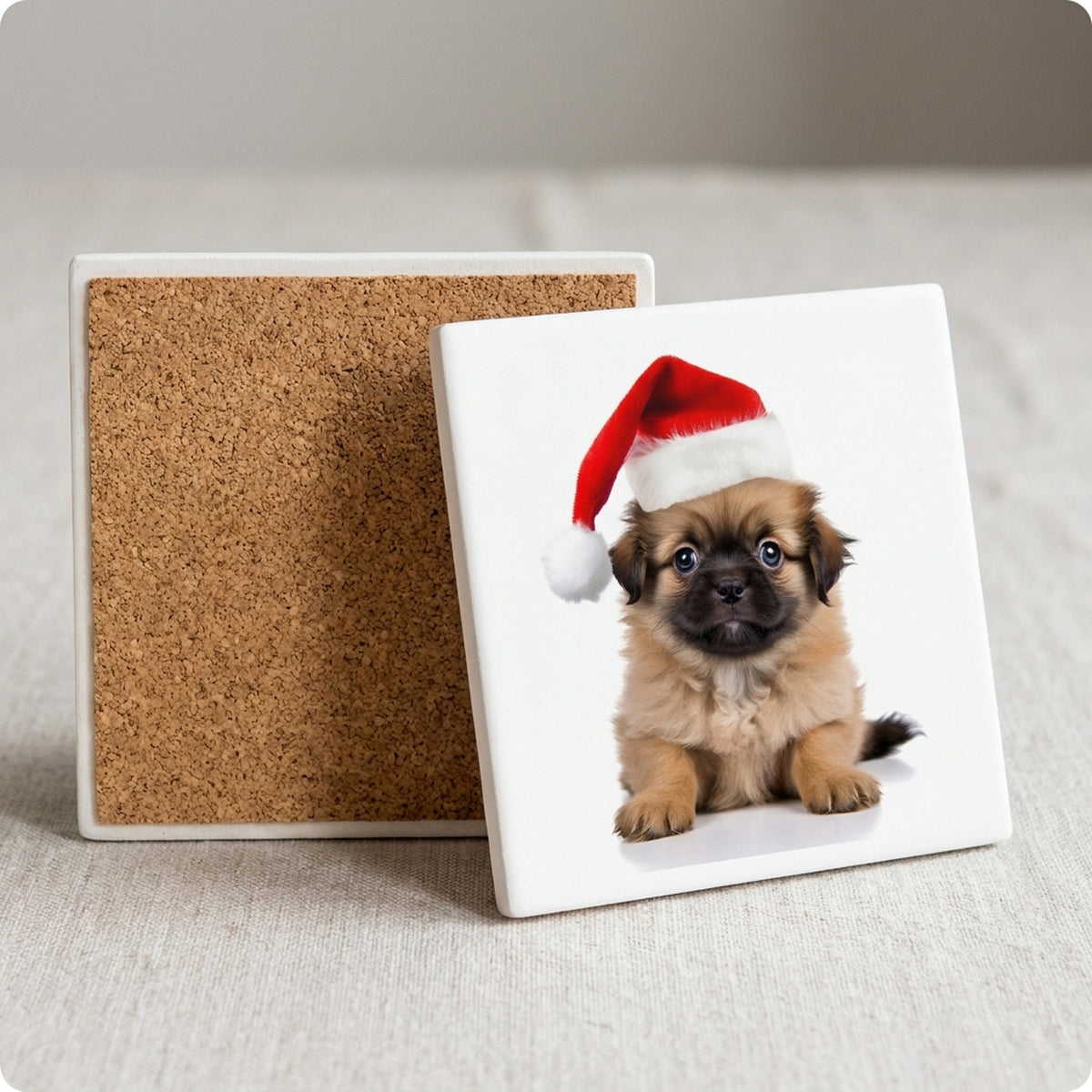 Tibetan Spaniel Puppy ceramic coasters set of 4, cork back