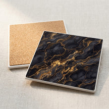 Black Gold Marble ceramic coasters set of 4, cork back