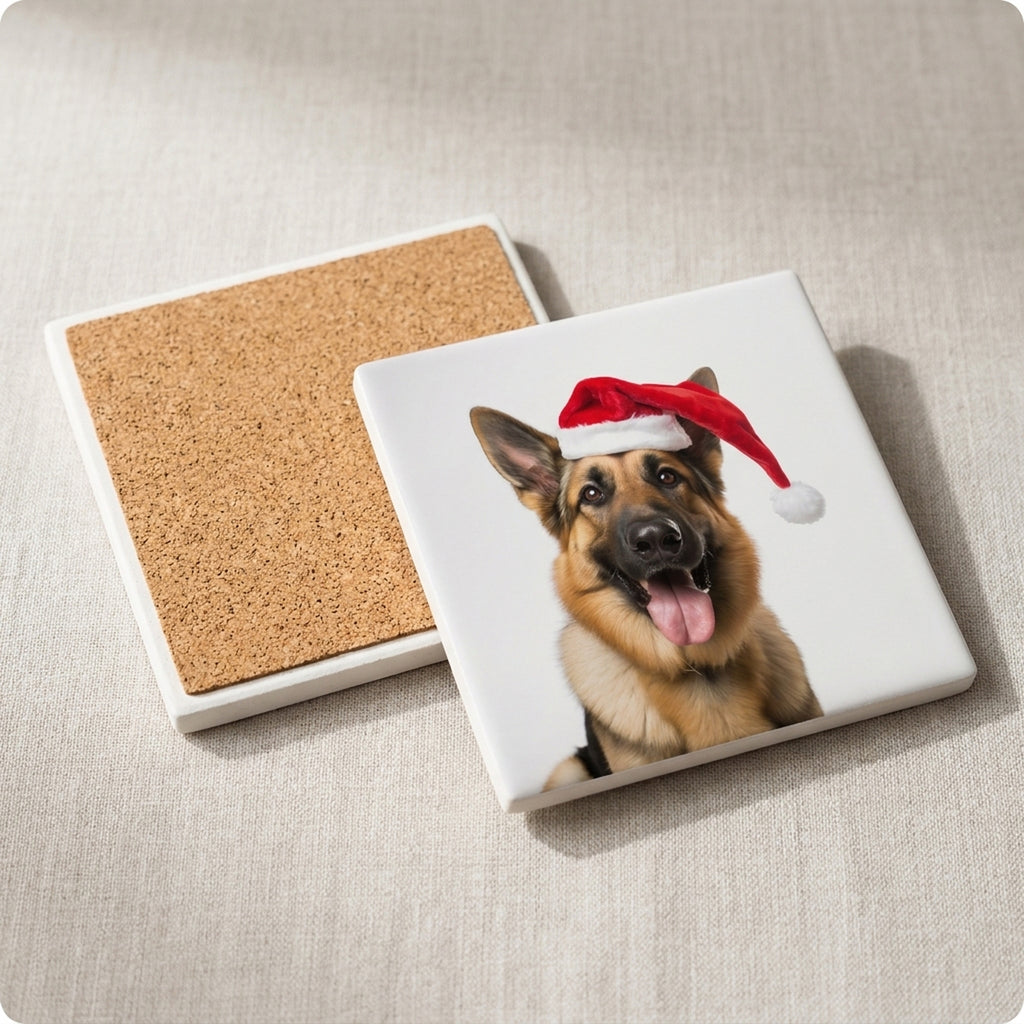 German Shepherd Dog ceramic coasters set of 4, cork back