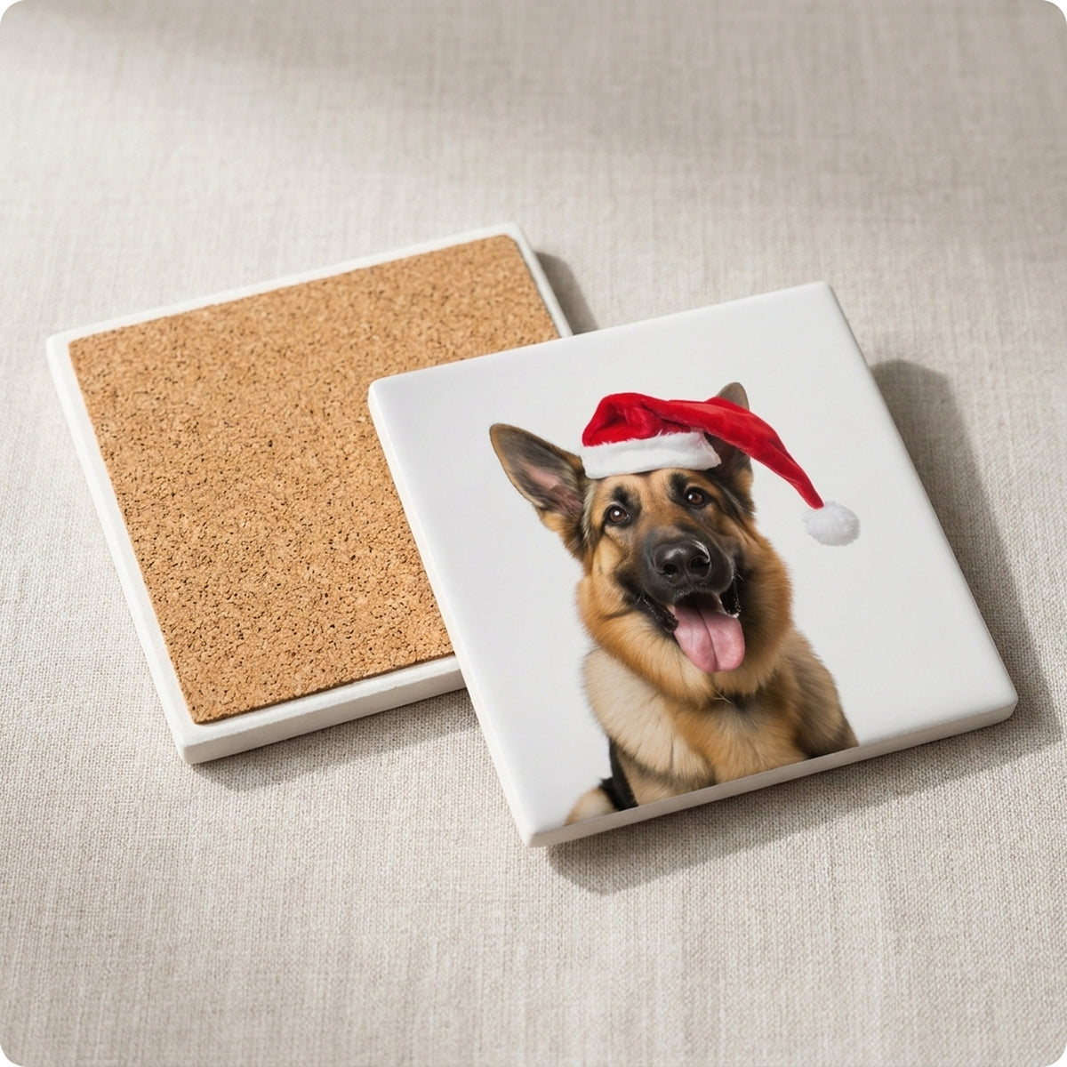 German Shepherd Dog ceramic coasters set of 4, cork back