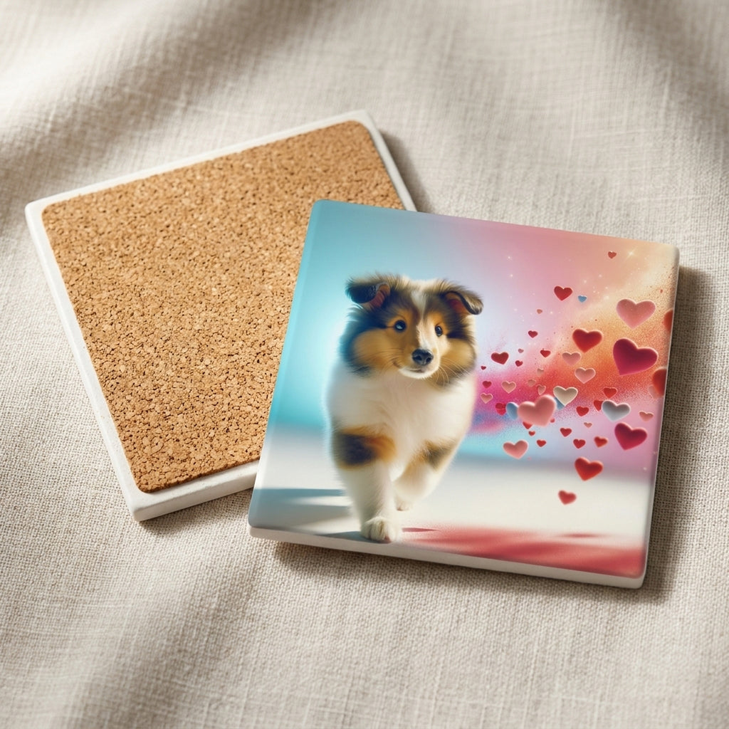 Collie ceramic coasters set of 4, cork back