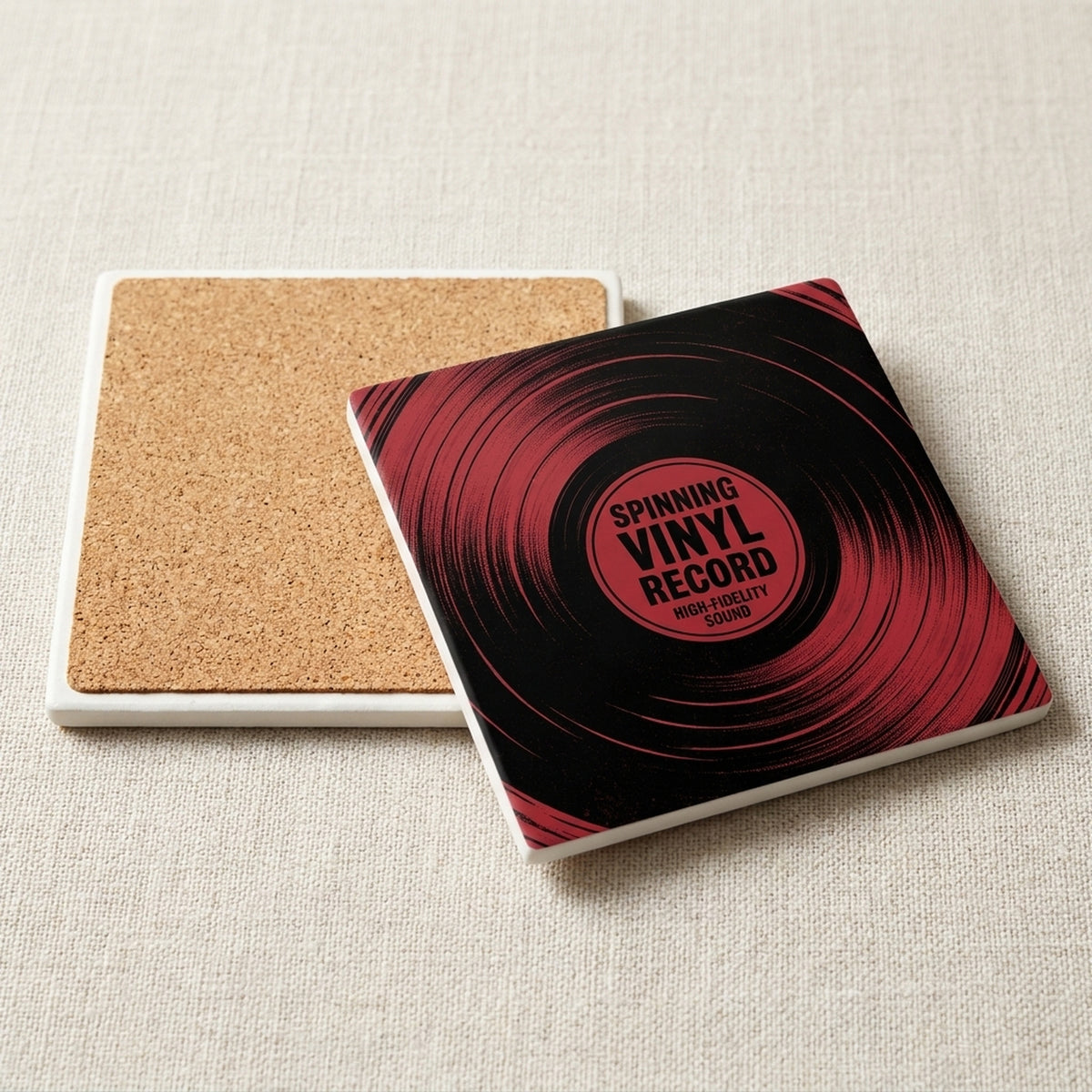 Vinyl Record ceramic coasters set of 4, cork back