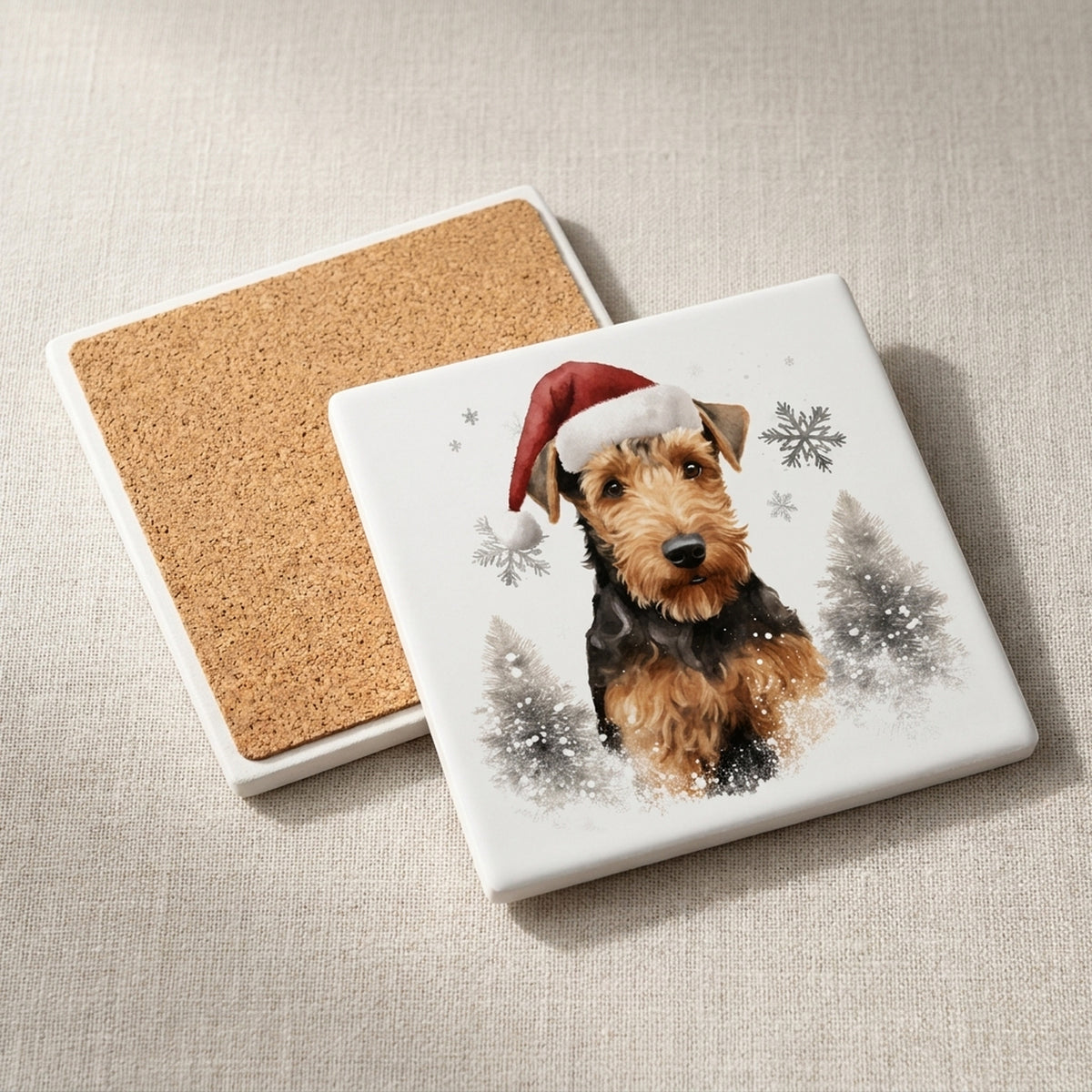 Welsh Terrier ceramic coasters set of 4, cork back