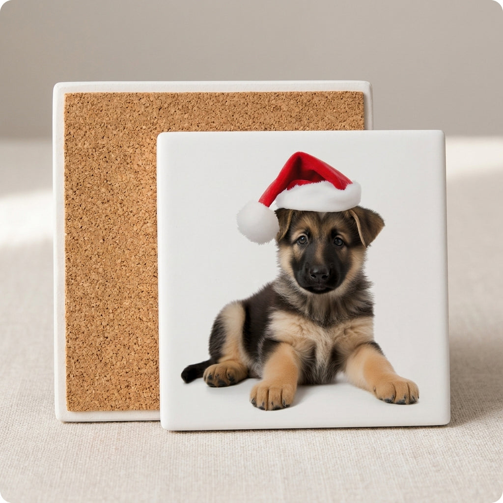 German Shepherd Dog Puppy ceramic coasters set of 4, cork back