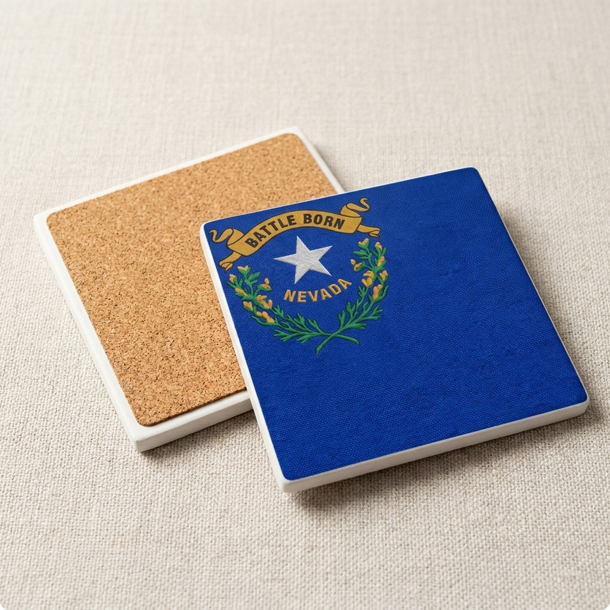 Nevada State Flag ceramic coasters set of 4, cork back