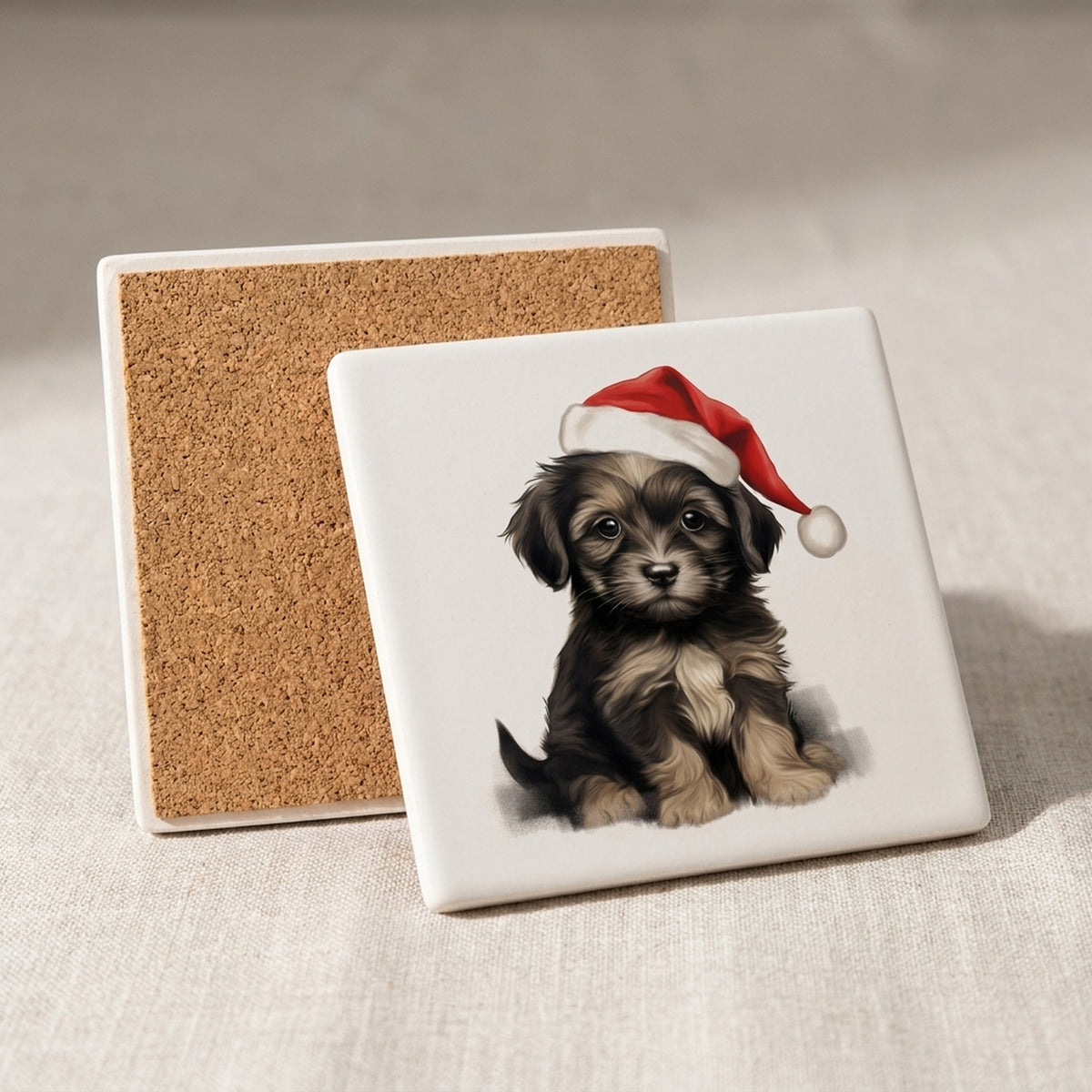Löwchen Puppy Drawing ceramic coasters set of 4, cork back
