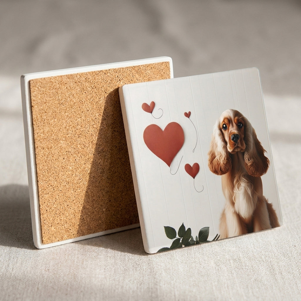 English Cocker Spaniel ceramic coasters set of 4, cork back