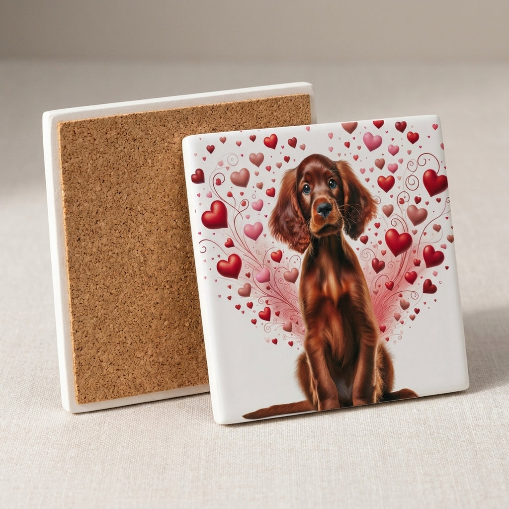 Irish Setter ceramic coasters set of 4, cork back