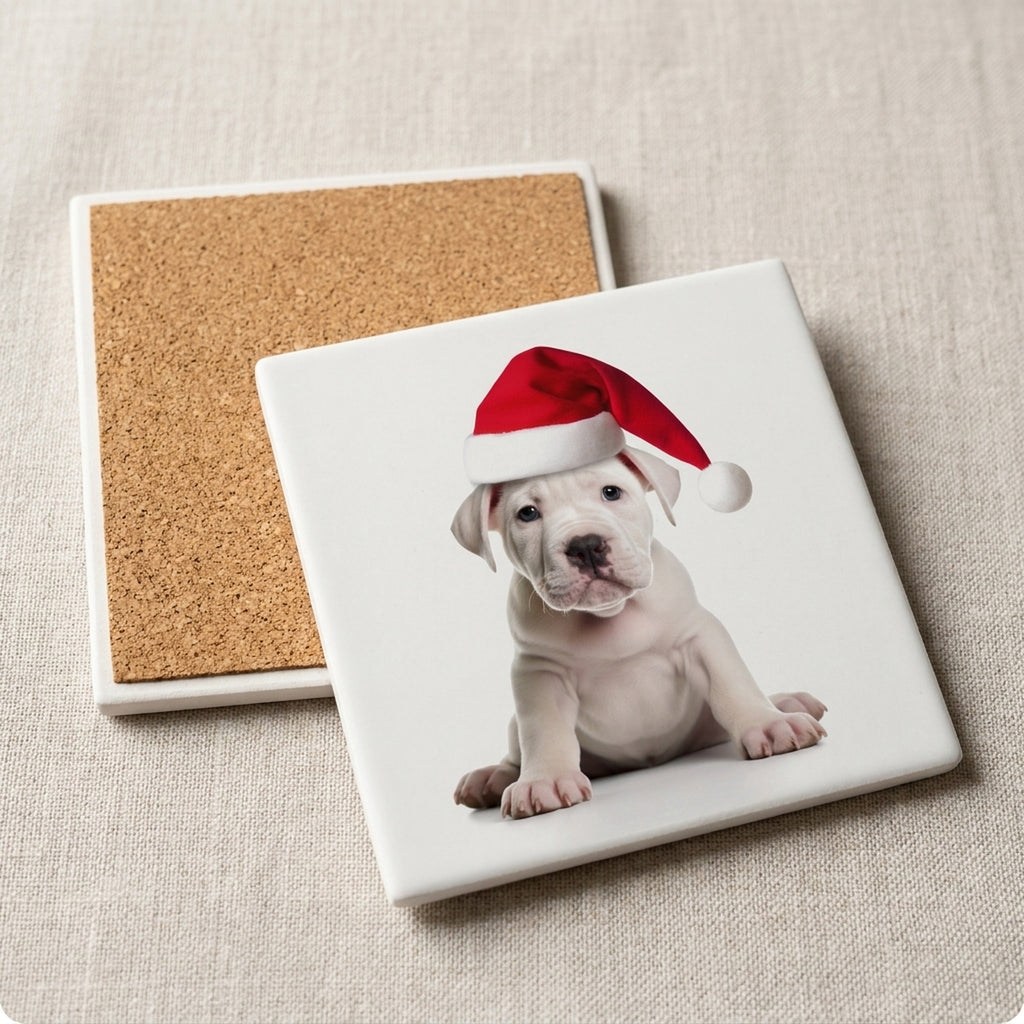 Dogo Argentino Puppy ceramic coasters set of 4, cork back