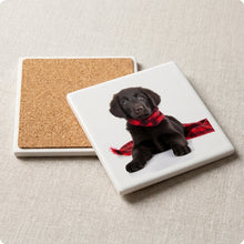 Flat-Coated Retriever Puppy ceramic coasters set of 4, cork back