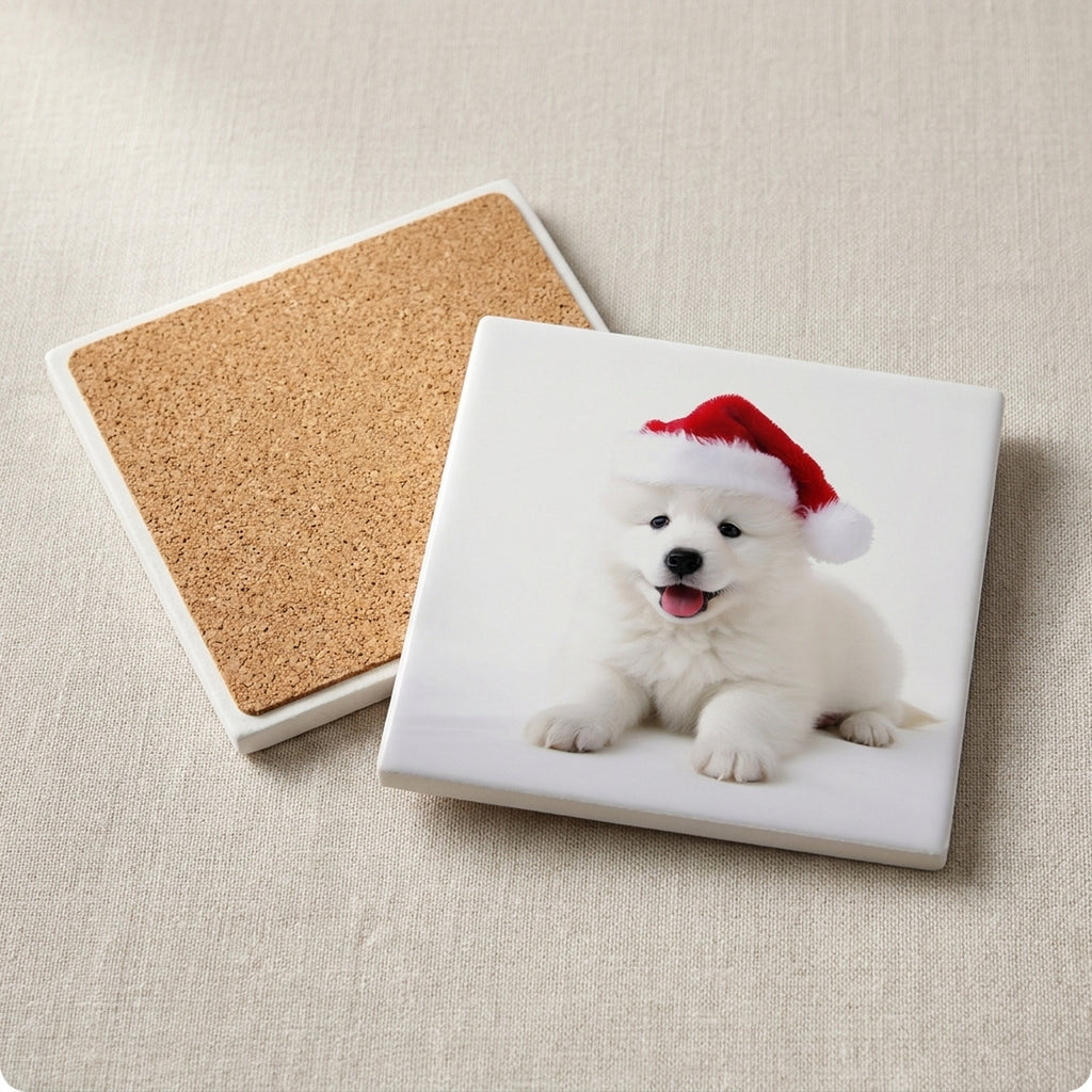Samoyed Puppy ceramic coasters set of 4, cork back