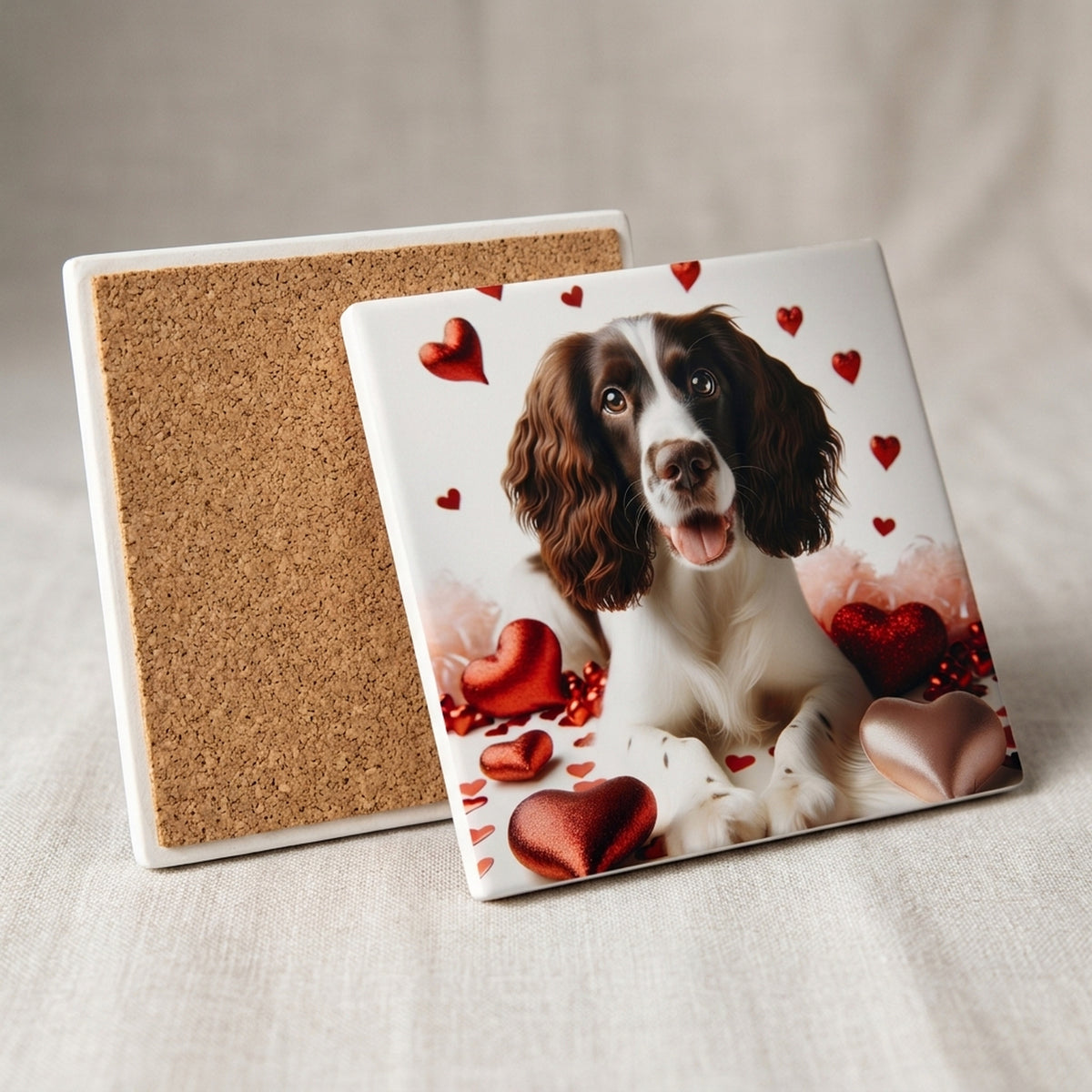 English Springer Spaniel ceramic coasters set of 4, cork back