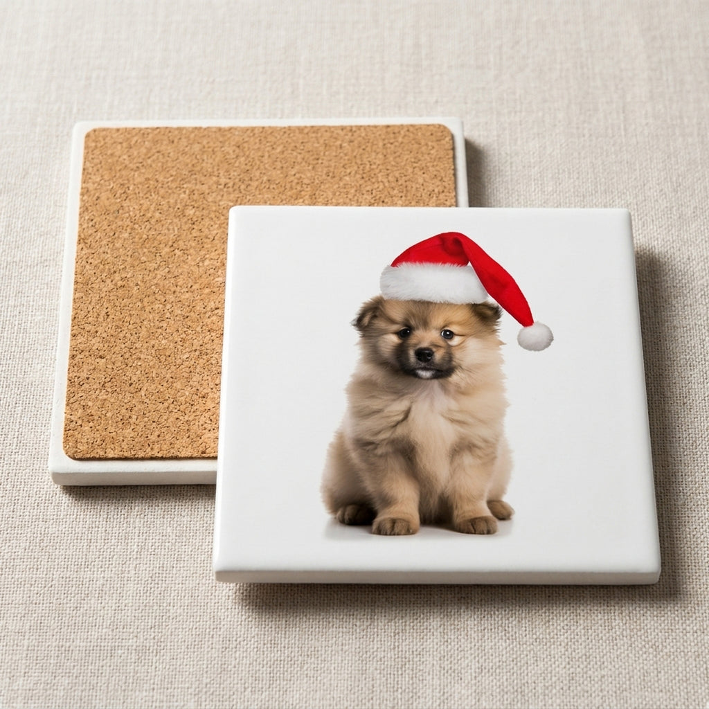Keeshonden Puppy ceramic coasters set of 4, cork back