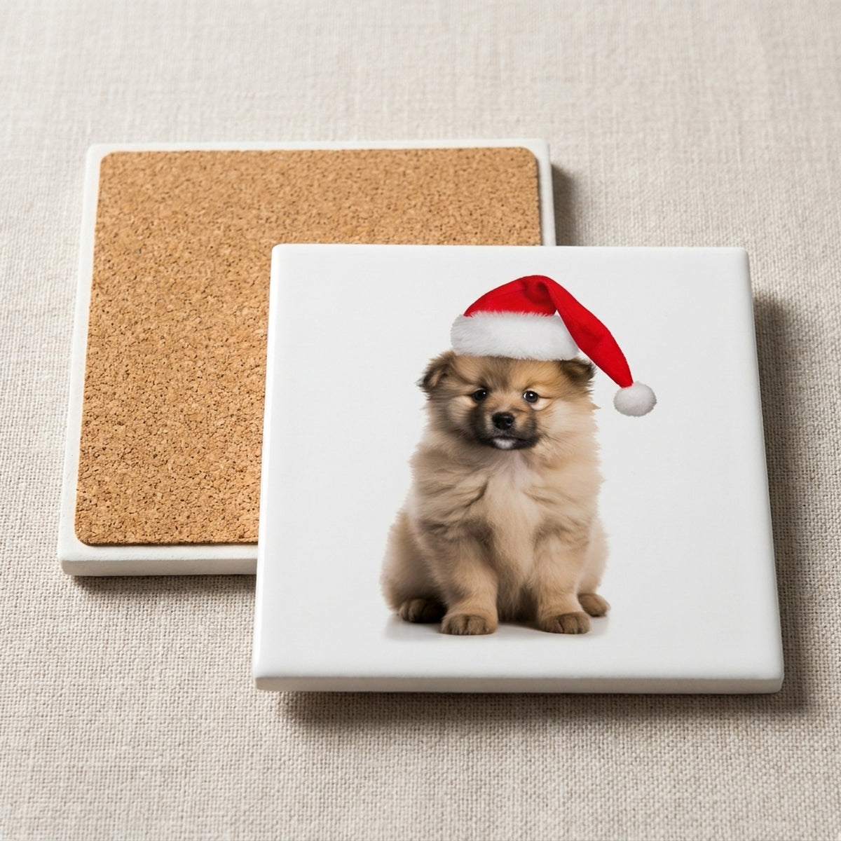 Keeshonden Puppy ceramic coasters set of 4, cork back