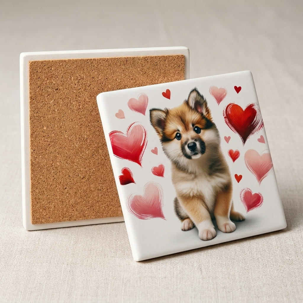 Icelandic Sheepdog ceramic coasters set of 4, cork back