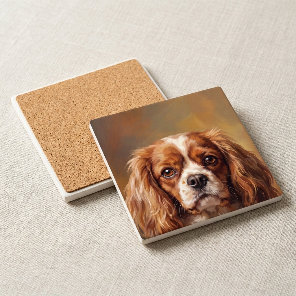 Cavalier King Charles Spaniel Portrait ceramic coasters set of 4, cork back