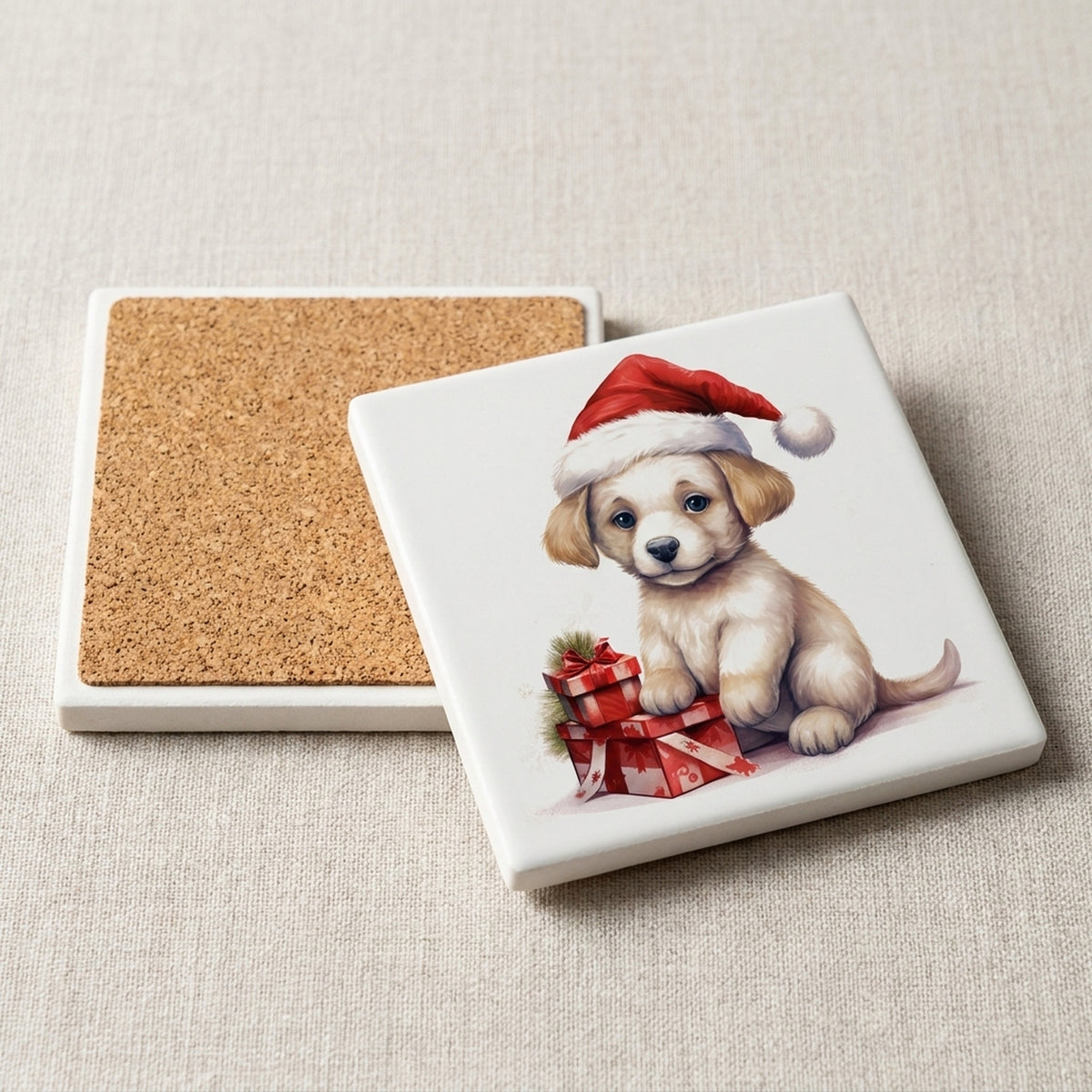 Russian Toy Puppy Drawing ceramic coasters set of 4, cork back