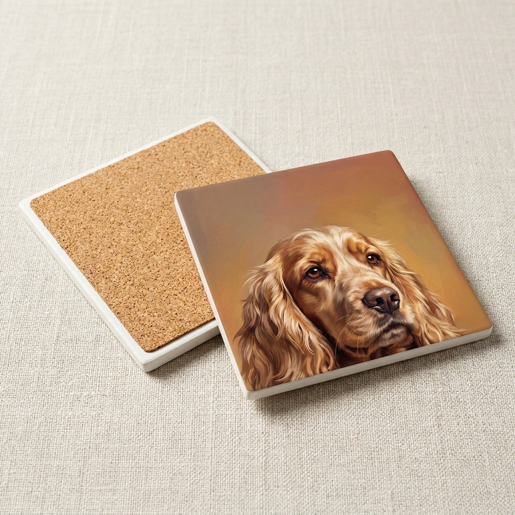Cocker Spaniel Portrait ceramic coasters set of 4, cork back