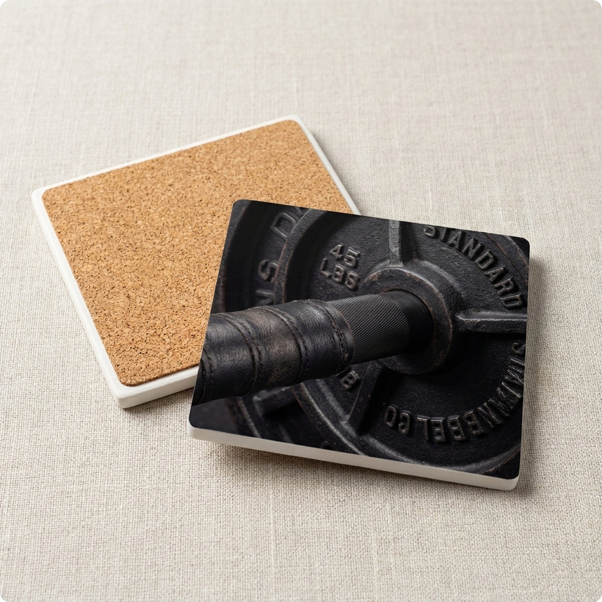 Barbell Lifting ceramic coasters set of 4, cork back